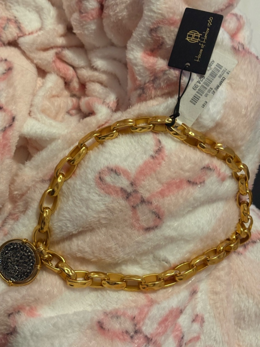 NWT House of Harlow 1960 Gold Chain Link Necklace with Round Medallion Charm